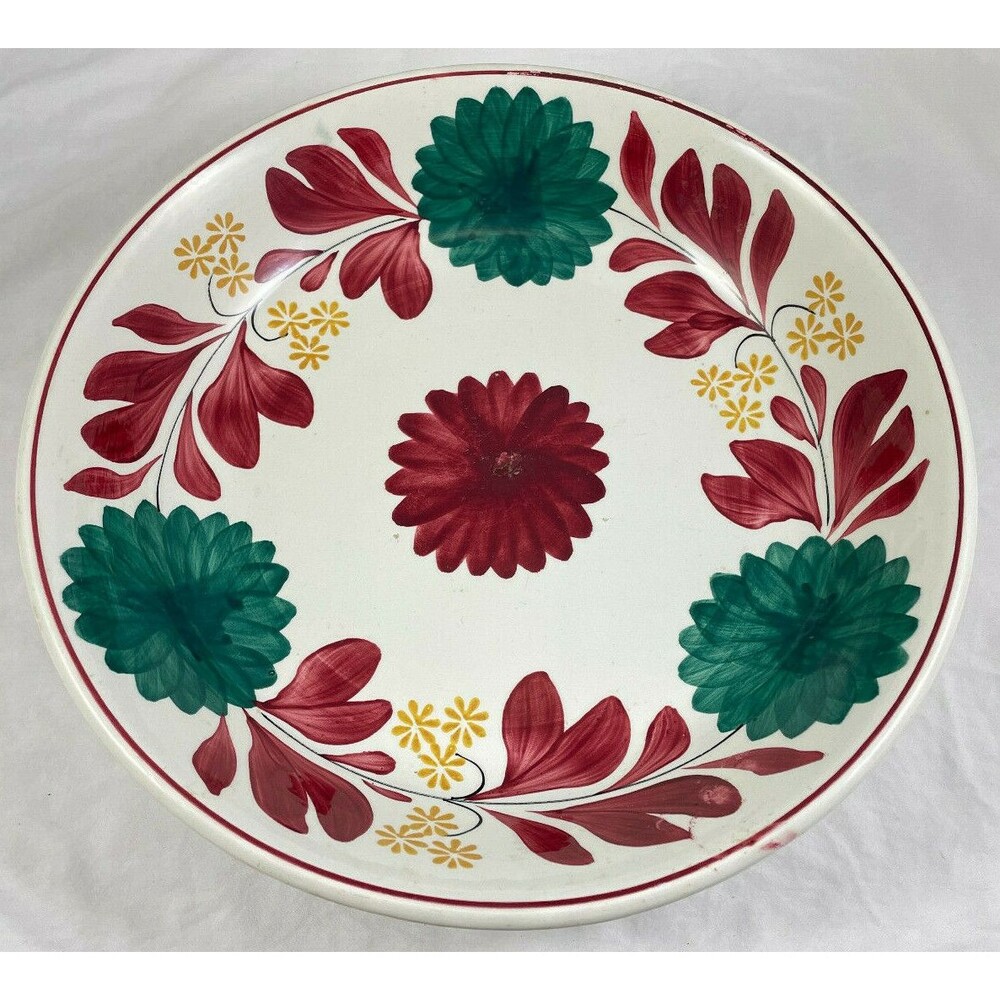 Stick Spatter Centerpiece Bowl Staffordshire England Floral Antique Large 14.5"